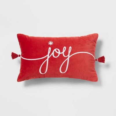 'Joy' Velvet Embroidered Lumbar Throw Pillow Red/Ivory - Threshold™ | Target