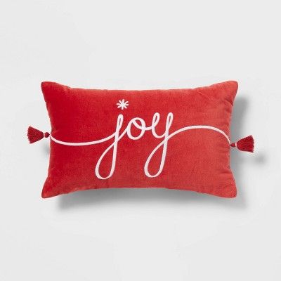 Joy&#39; Velvet Embroidered Lumbar Christmas Throw Pillow Red/Ivory - Threshold&#8482; | Target