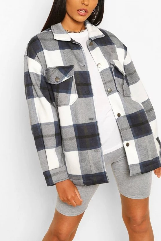Tall Check Shacket | Boohoo.com (US & CA)