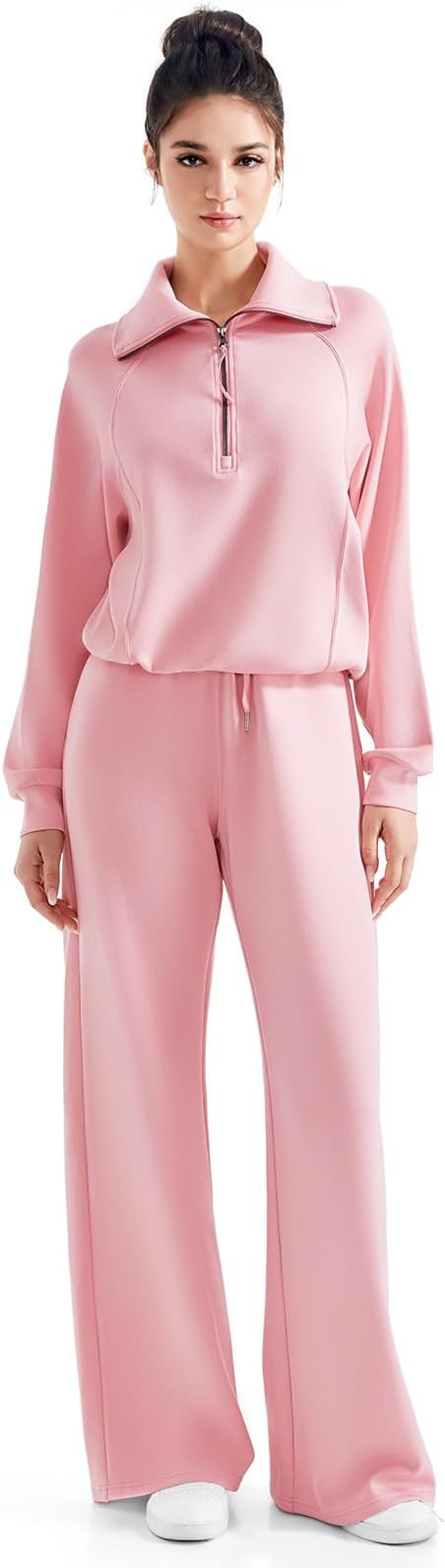 SUUKSESS Women 2 Piece Lounge Matching Set Wide Leg Sweatpant Half Zip Sweatshirt | Amazon (US)