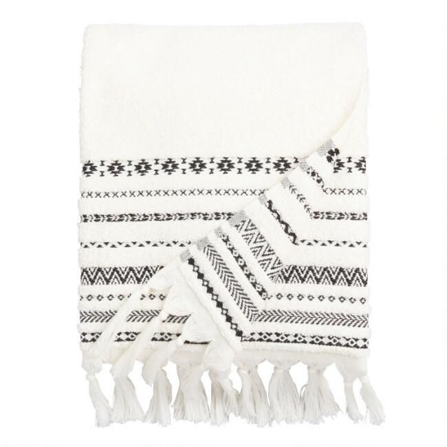 Ivory And Black Geo Striped Zohra Bath Towel | World Market