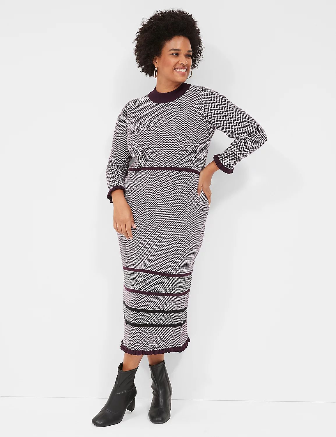3/4-Sleeve Mock-Neck Stripe Detail Sweater Dress | LaneBryant | Lane Bryant (US)