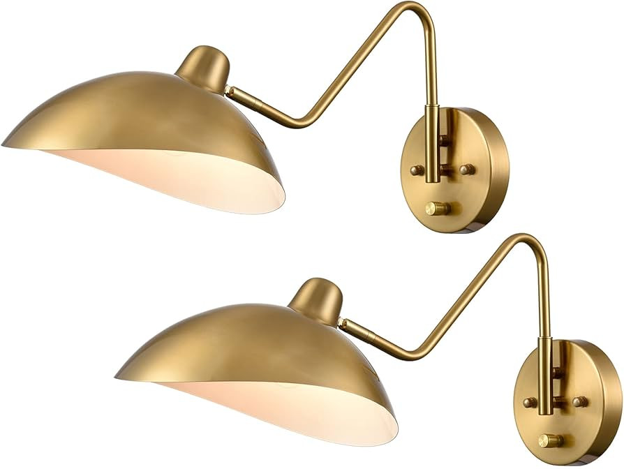 SHAWNKEY Plug-in Wall Sconce Gold Swing Arm Wall Lamp with on/Off Switch for Bedroom Set of 2 | Amazon (US)