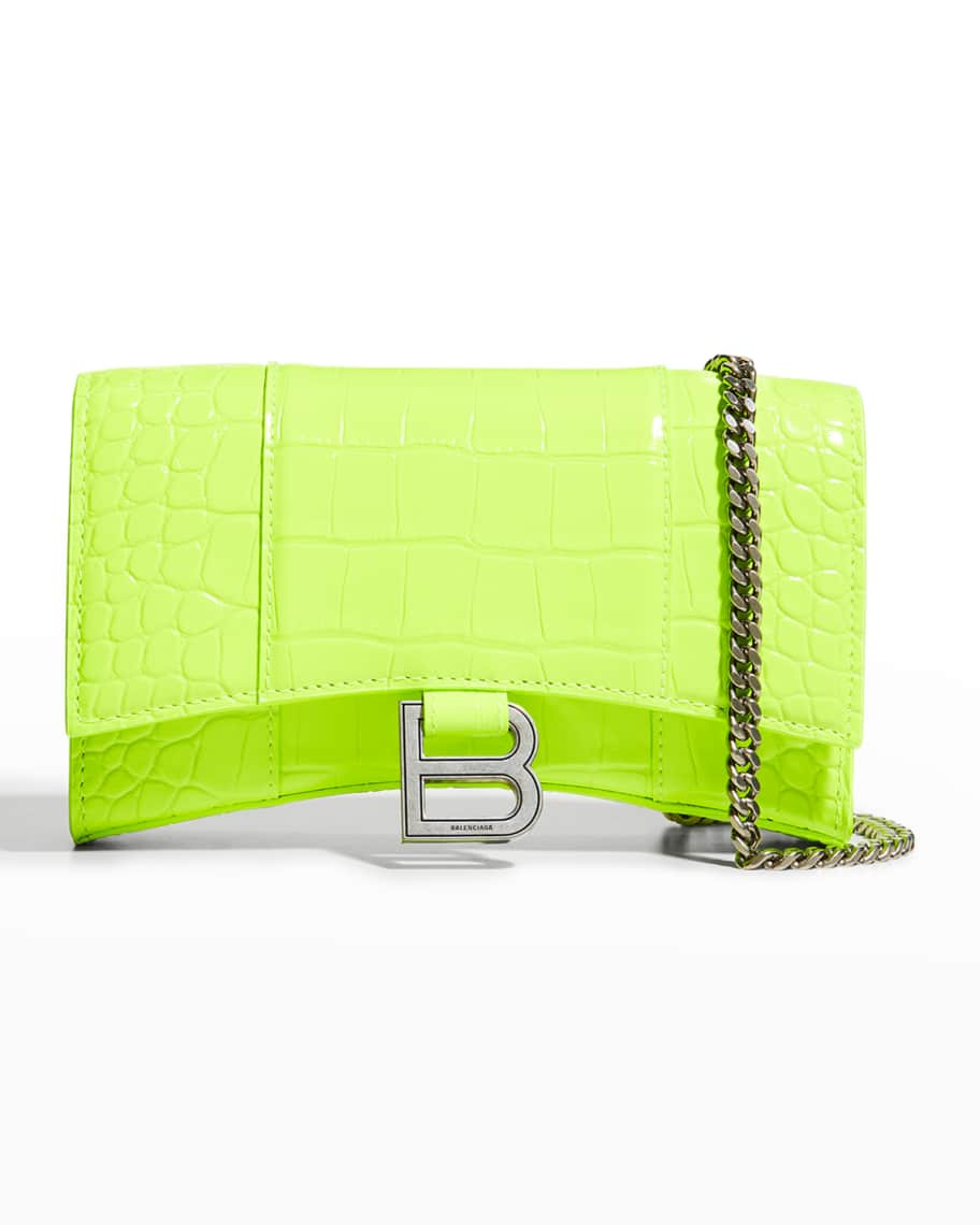 Balenciaga Hour Croc-Embossed Crossbody Bag | Neiman Marcus