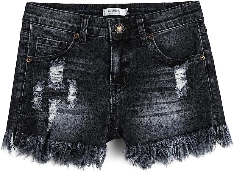 Arshiner Girl's Jean Shorts Ripped Frayed Raw Hem Denim Shorts | Amazon (US)