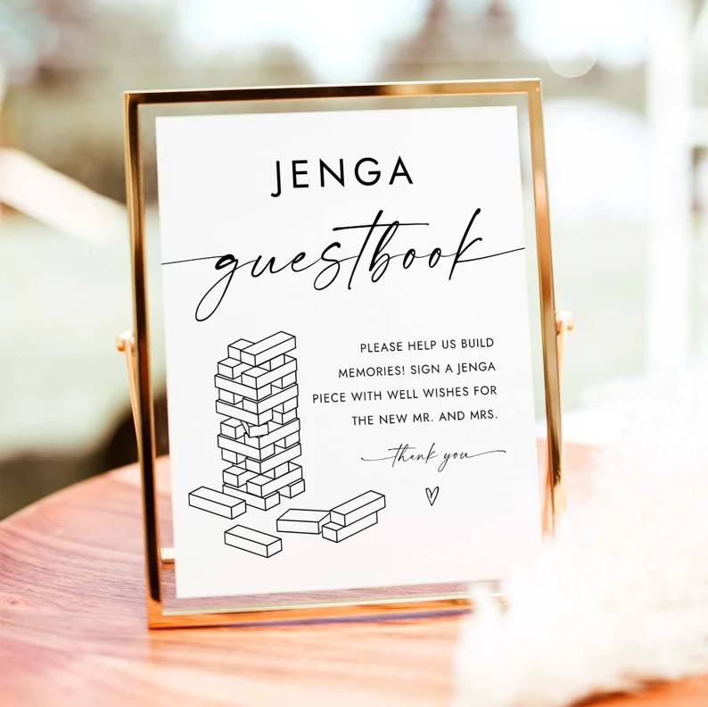Wedding Jenga Game Sign Simple Jenga Guestbook Sign Jenga Piece With Well Wishes for New Mr and M... | Etsy (US)