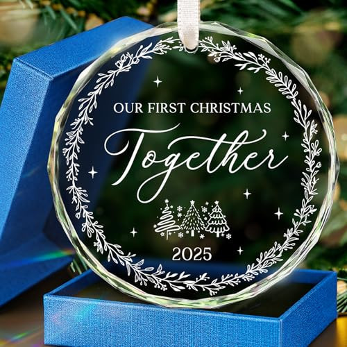 HEXMOZ Christmas Couples Gifts - First Christmas Together Ornament 2025 for Him Her, Boyfriend Girlfriend, Married Couple - Better Together Unique Wedding Gift Ideas - First Xmas Glass Ornament | Amazon (US)