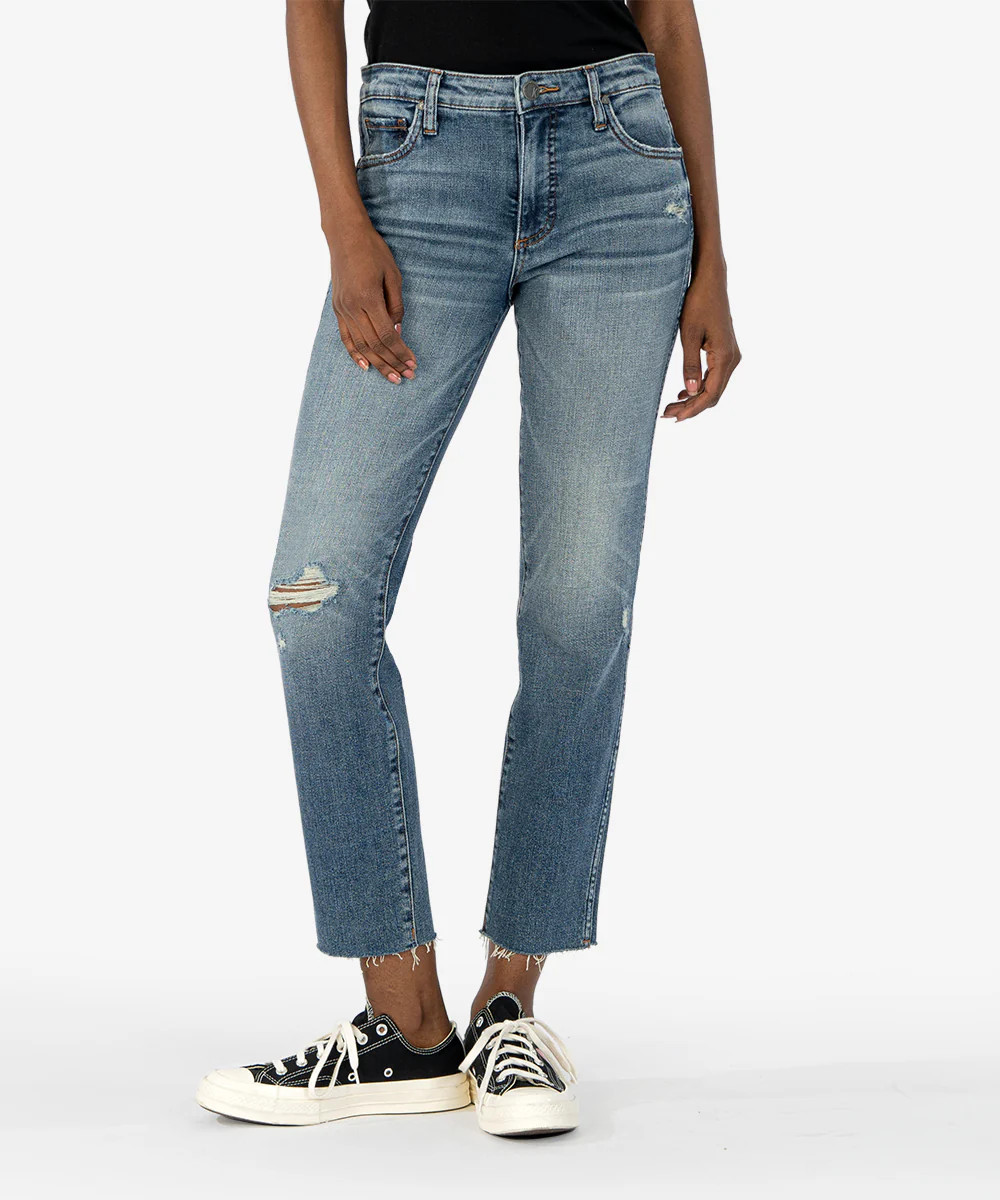 Reese Mid Rise Ankle Straight Leg With Raw Hem (Sureness Wash) - Kut from the Kloth | Kut From Kloth