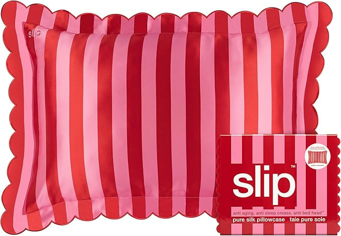 slip Queen Pure Silk Pillow Case with Scalloped Edge - 100% Pure 22 Momme Mulberry Silk - Queen S... | Amazon (US)