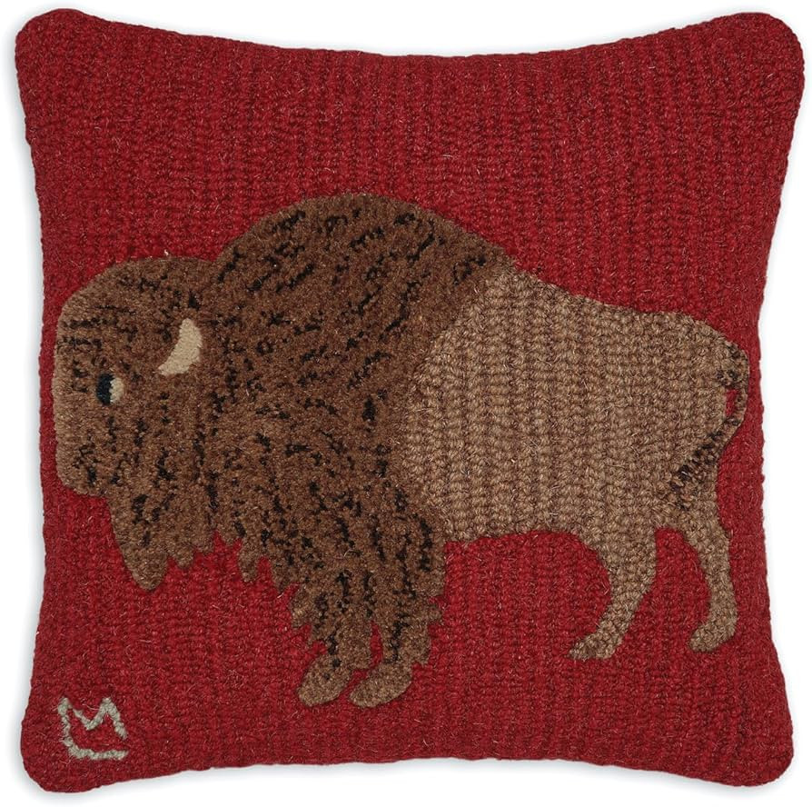 Artist-Designed Plains Buffalo Hand-Hooked Wool Decorative Throw Pillow (18 IN x 18 IN) Wildlife ... | Amazon (US)
