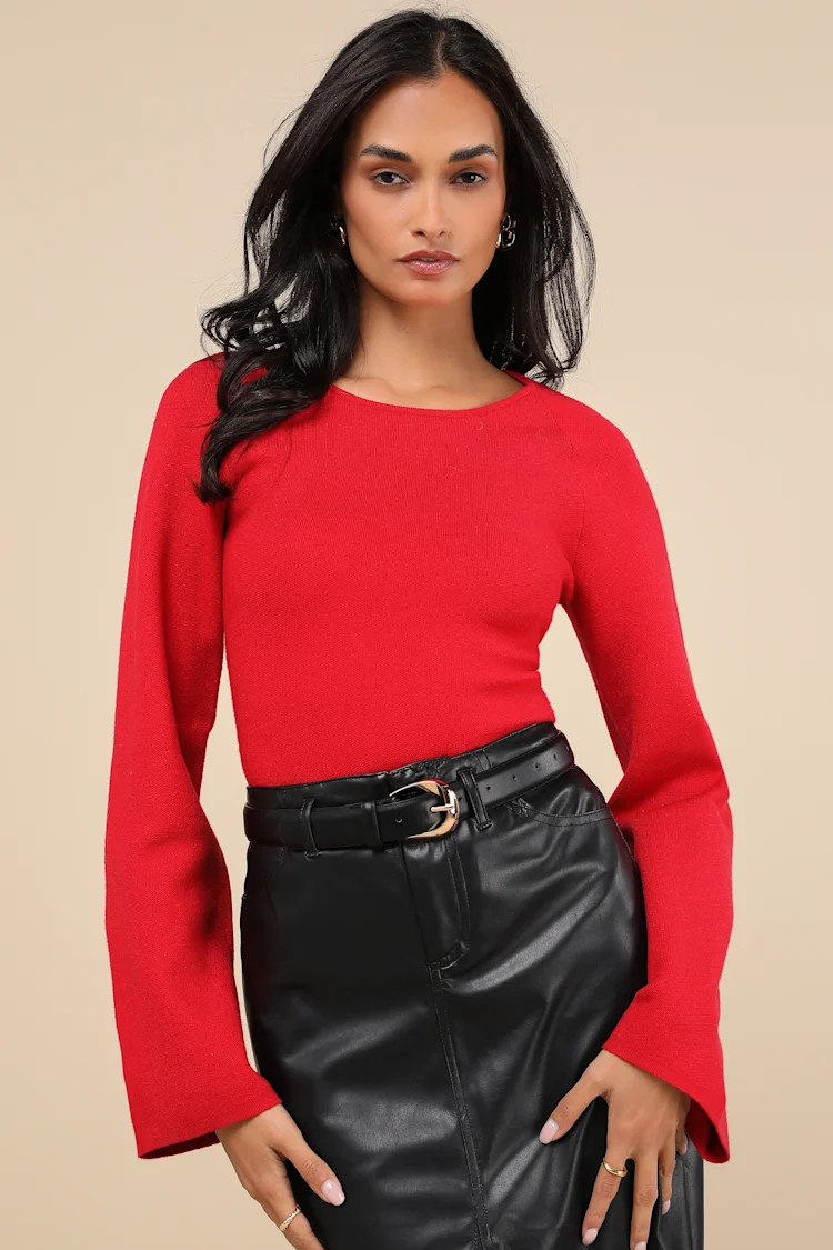 Modern Detail Red Cutout Bell Sleeve Sweater Top | Lulus