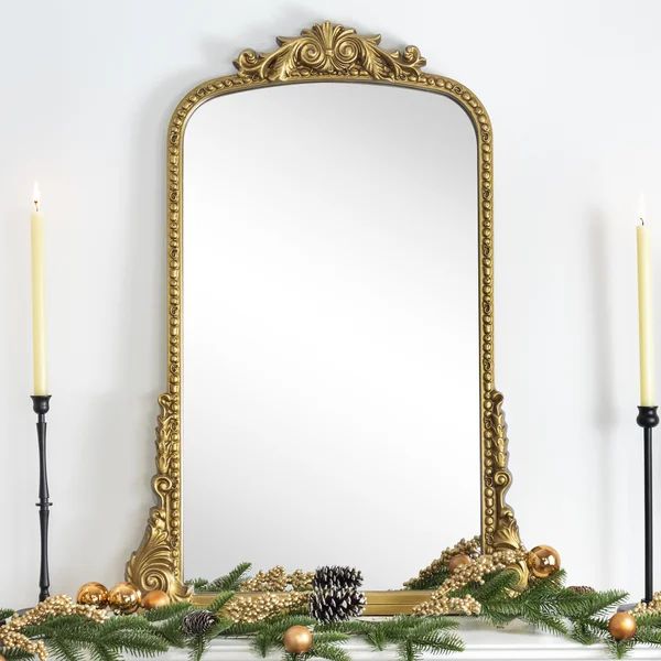 Traditional Ornate Frame Arch Mantel Wall Mirror Baroque Inspired Bathroom Vanity Rectangle Wall ... | Wayfair North America