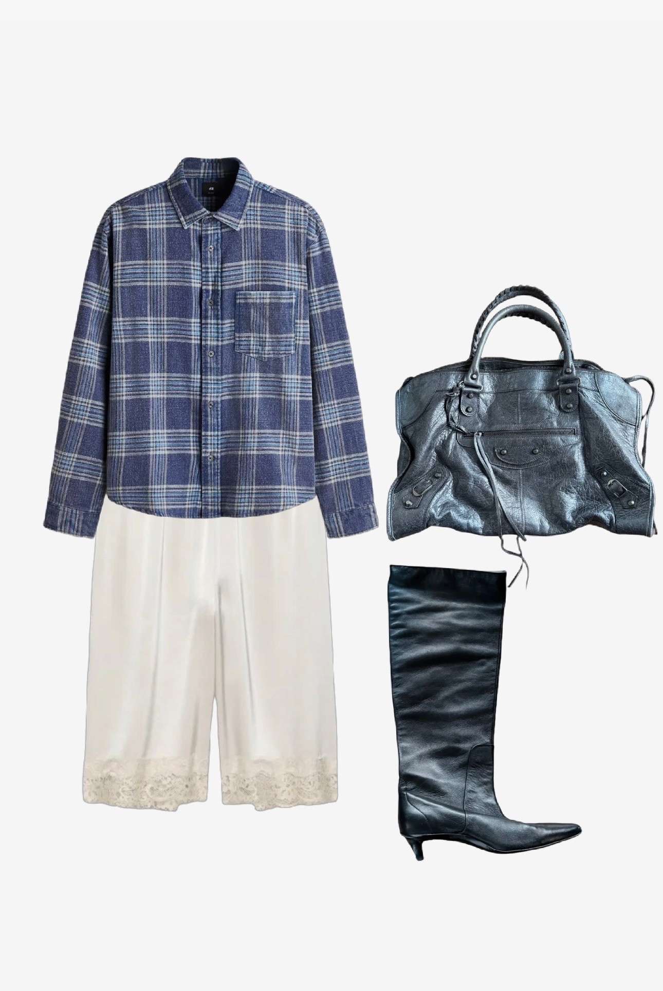 I won’t wear the shorty satin and lace shorts but I like this Bermuda length because they kind of look like a skirt. This overall look is like a dishevelled, pyjama, rolled out of bed and put on dressy boots vibe but it goes well with my style and laid back personality 🤷‍♀️ 
The bag and boots are preloved.

#LTKcanada #LTKstyletip
