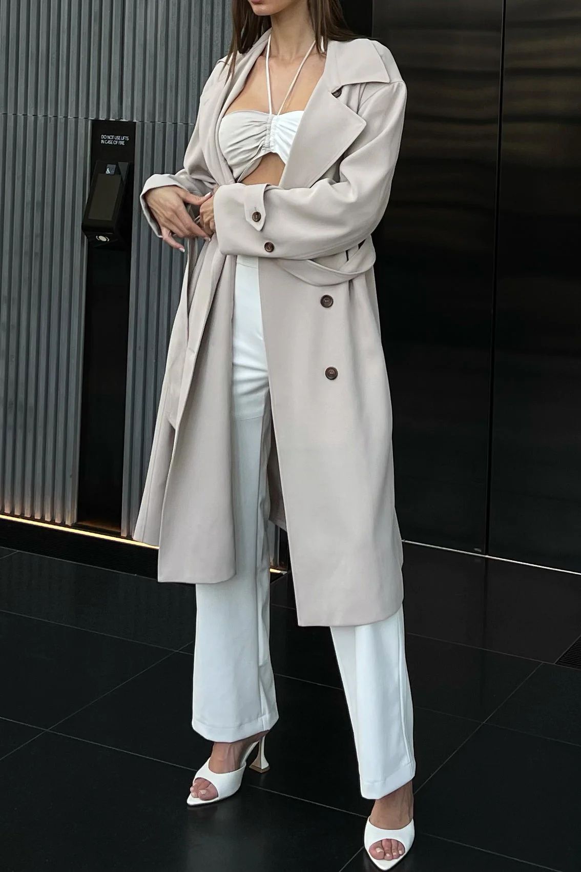 Keily Super Oversized Trench Coat - Bone | MESHKI US