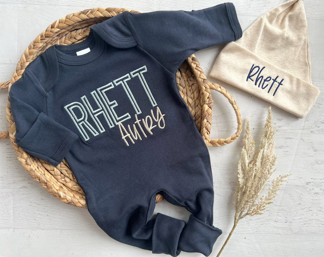 Personalized Navy, Blue, and Beige Newborn Outfit, Coming Home Outfit for Baby Boy, Baby Boy Outf... | Etsy (US)