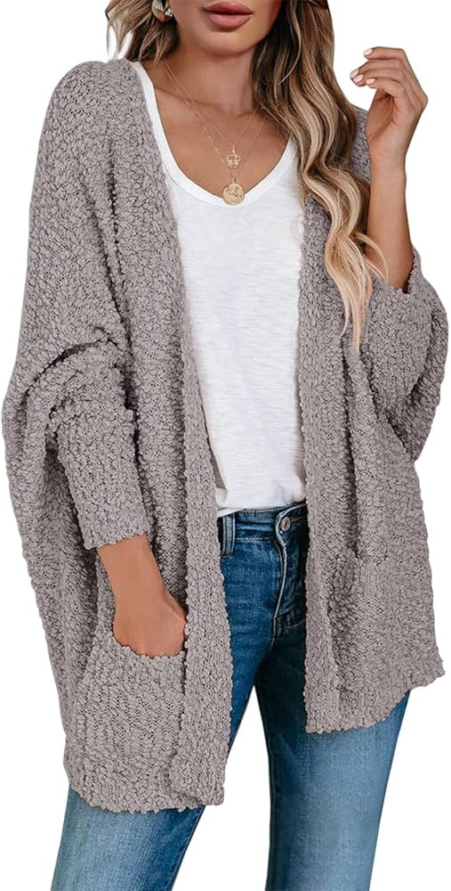 Saodimallsu Women's Chunky Popcorn Cardigan Oversized Open Front Boyfriend Batwing Long Sleeve Fuzzy | Amazon (US)