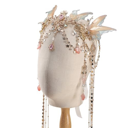 FRESHME Renaissance Butterfly Elf Fairy Crown - Fairy Headband with Pink Butterfly Wings Elf Headpiece with Tassel Elven Tiara Wedding Renfaire Dress Up Cosplay Christmas Accessories for Women | Amazon (US)