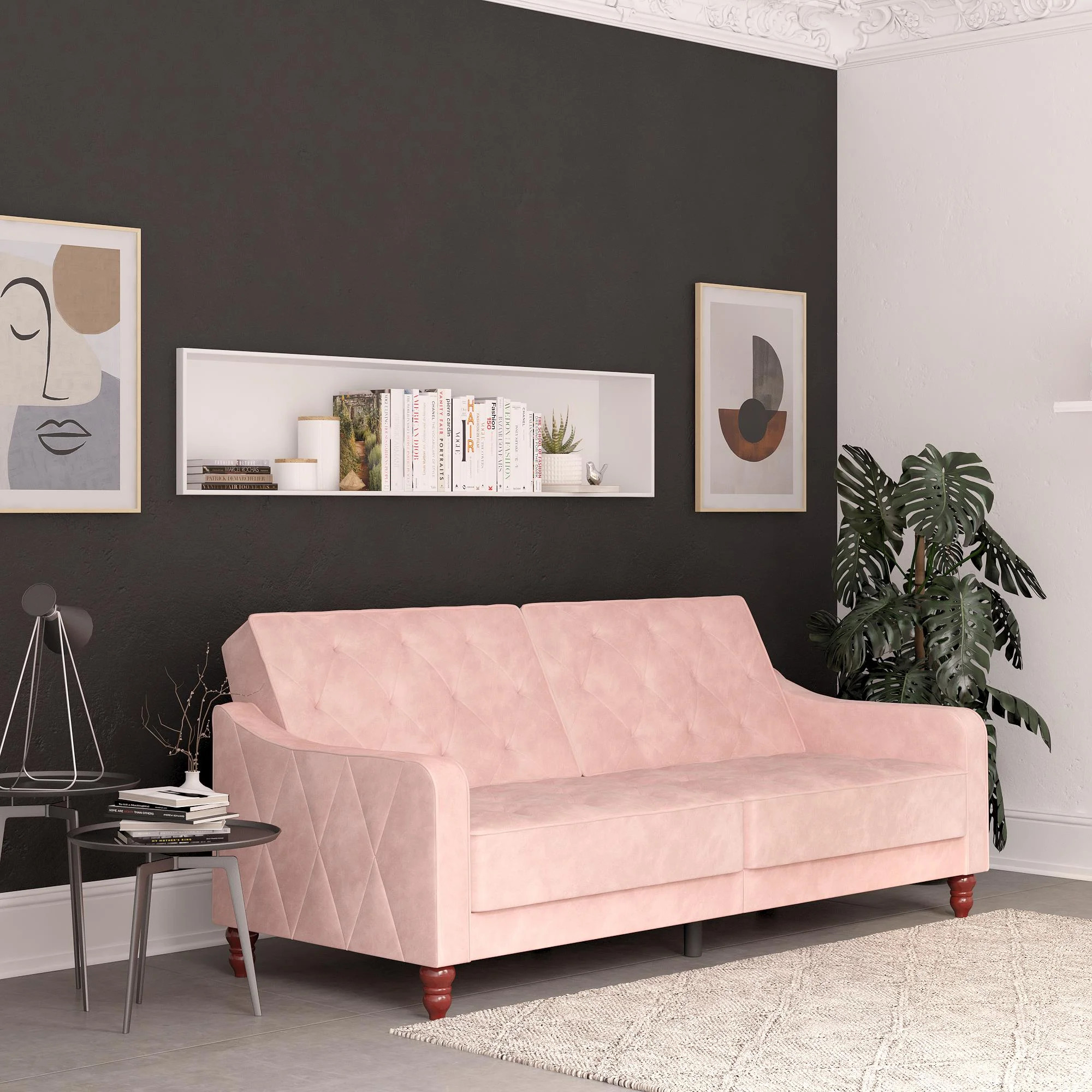 Novogratz Vintage Tufted Velvet Split Back Sofa Bed, Pink | Walmart (US)