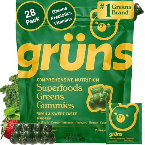 Gruns Adults Super Greens Multivitamin Gummies, Superfood Vitamin Gummy Bears with Spirulina, Chl... | Amazon (US)