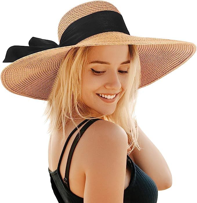 Sun Hats for Women, Floppy Wide Brim Beach Hats with UV UPF 50+ Protection Straw Cap | Amazon (US)