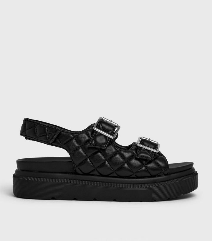 Black Quilted Chunky Footbed Sandals
						
						Add to Saved Items
						Remove from Saved Item... | New Look (UK)