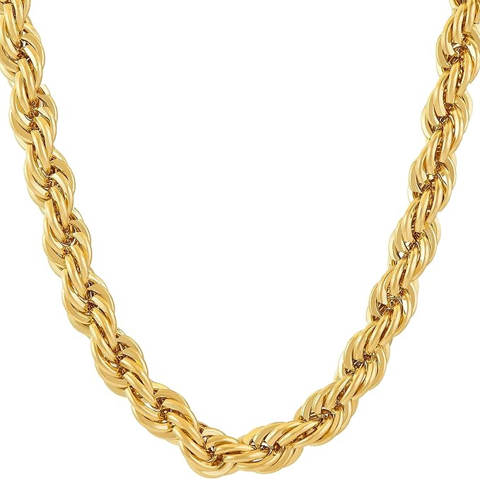 LIFETIME JEWELRY 7mm Rope Chain Necklace 24k Real Gold Plated for Men and Women | Amazon (US)