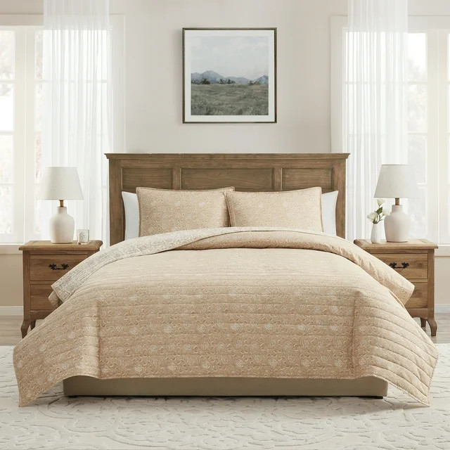 My Texas House Arden Adult 2-Piece Taupe Floral Reversible Quilt Set, Twin/Twin XL | Walmart (US)