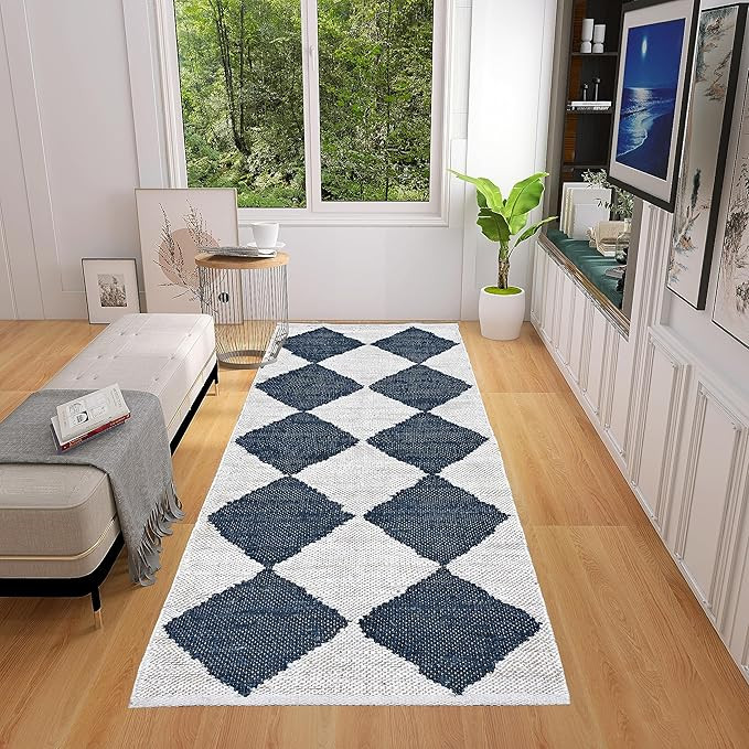 Antep Rugs Natural 2x6 Indoor Hand Woven Fiber Jute Diamond Runner Rug (Navy-Off White, 2'6" x 6'... | Amazon (US)