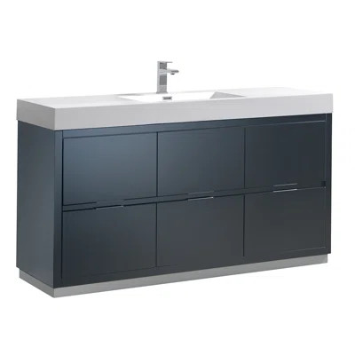 Valencia 60" Freestanding Single Modern Bathroom Vanity with Ingegrated Sink - Faucet Not Included | Wayfair North America