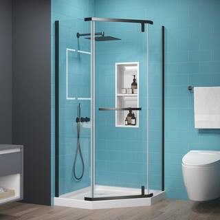 36 in. W x 72 in. H Neo Angle Pivot Semi Frameless Corner Shower Enclosure in Black without Showe... | The Home Depot