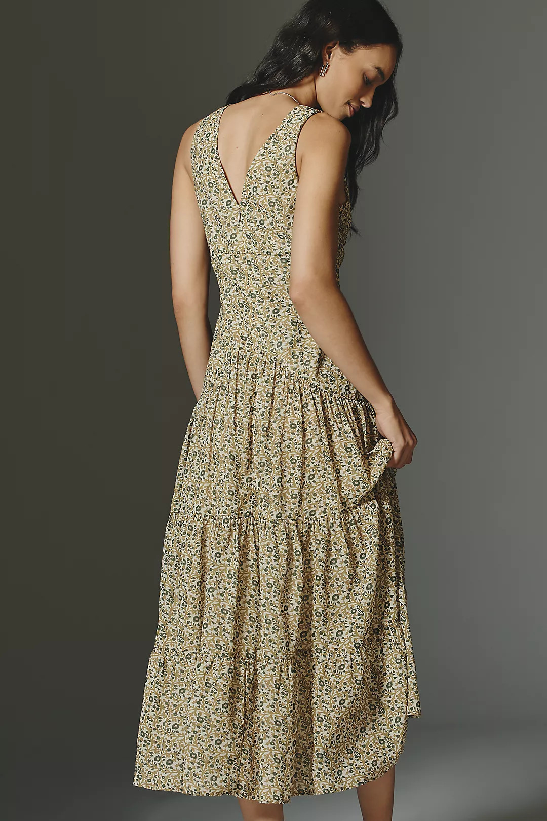 By Anthropologie Sleeveless V-Neck Tiered A-Line Midi Dress | Anthropologie (US)