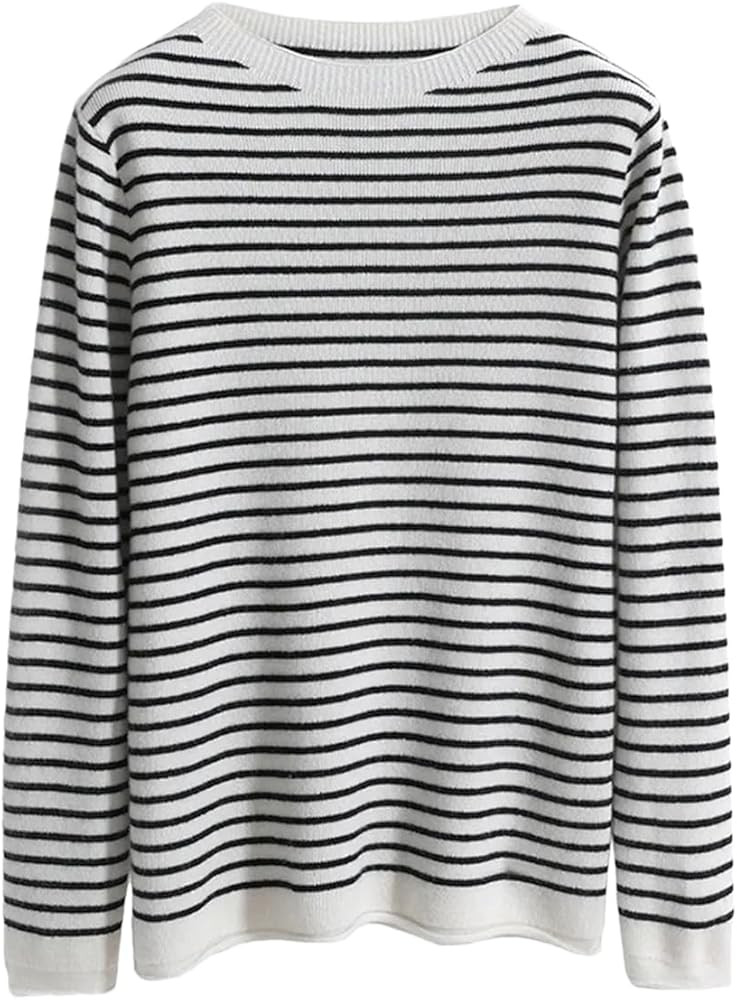 Women Casual O-Neck Stripe Pullovers Long Sleeve Ottoming Warm Sweater | Amazon (US)