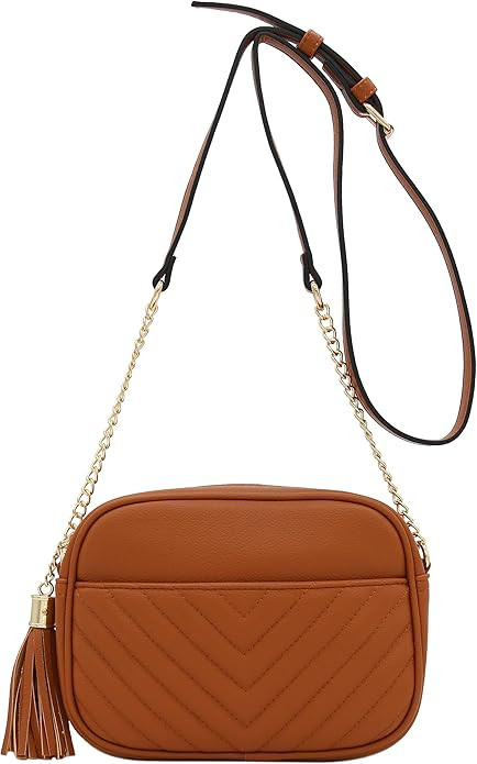 FashionPuzzle Chevron Quilted Crossbody Camera Bag with Chain Strap and Tassel | Amazon (US)