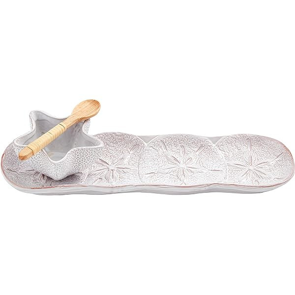 Mud Pie Sand Dollar Tray & Dip Set, Tray 4" X 13" | Cup 4" X 4" | Spoon 4 1/2" | Amazon (US)