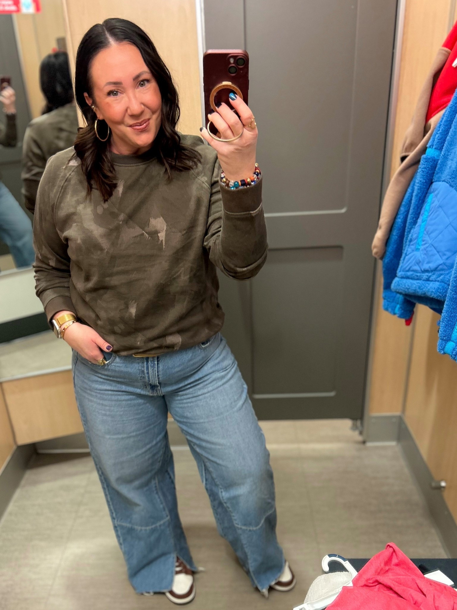 $30 camo sweatshirt from the men’s section @target. Love this green color!  Large. Linked updated jeans. Size 16 @oldnavy. @nike sneakers run true to size.  

#LTKMidsize #LTKOver40 #LTKFindsUnder50