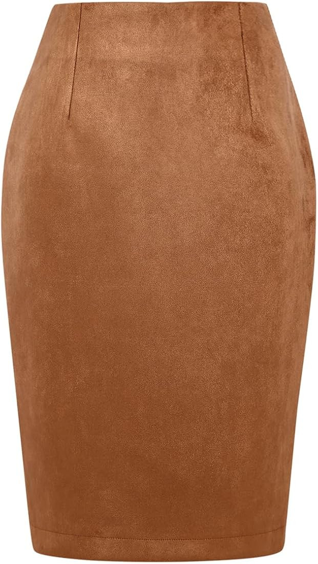 IDEALSANXUN Midi Plaid Skirts for Women 2023 Fall Winter Knee Length Pencil Wool Skirt with Slit | Amazon (US)