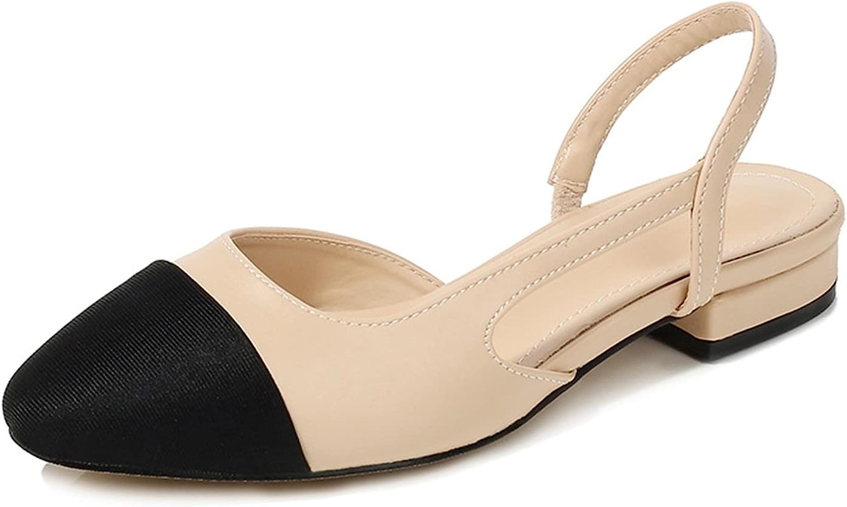 asUwish Women Fashion Dress Shoes Women Sling Back Pumps Chunky Heels Sexy Splicing Round Toe Cas... | Amazon (US)