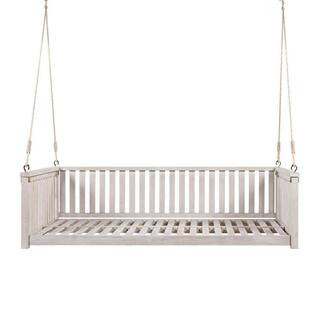 2 Person Seating Weather Resistant Frame Wood Minimalist Twin Size Garden Porch Swing, with Ropes, for Backyard, White | The Home Depot