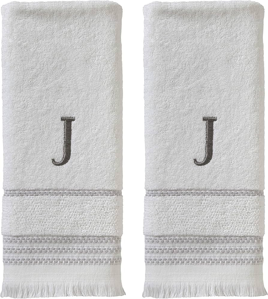 SKL Home Casual Monogram Hand Towel (2-Pack), J, 16x26, White | Amazon (US)