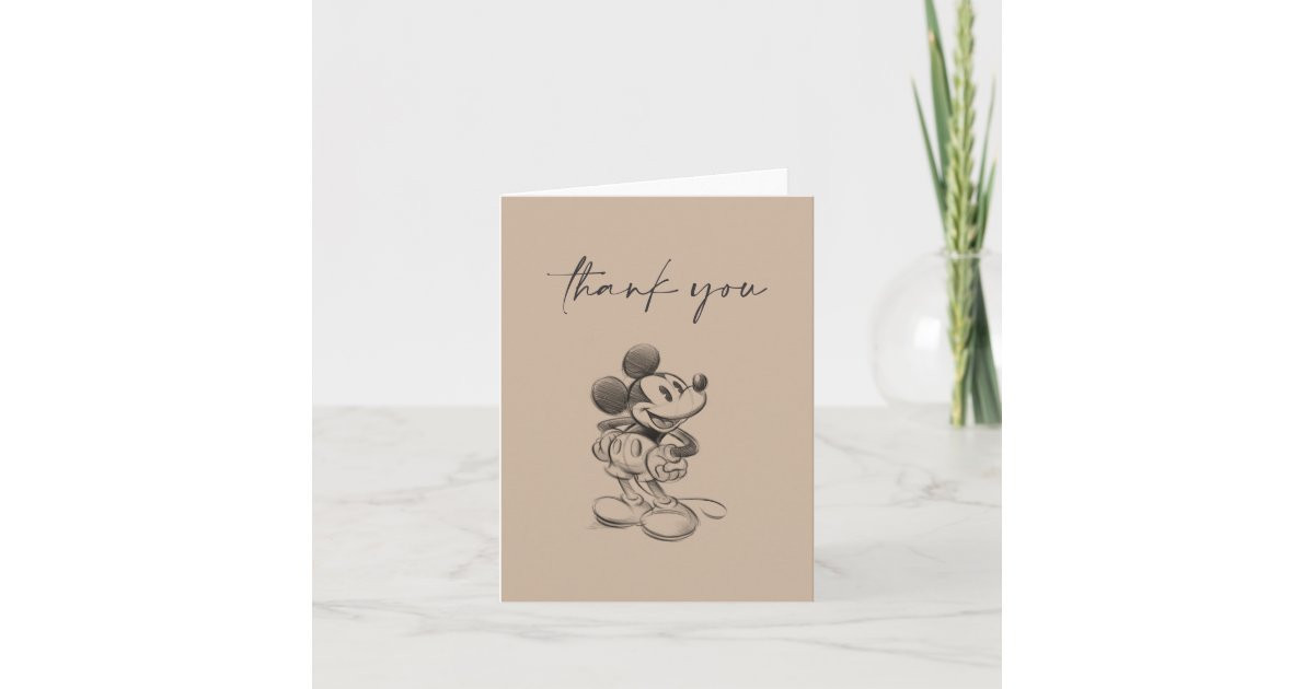 Vintage Mickey Mouse Sketch Baby Shower Thank You Card | Zazzle | Zazzle