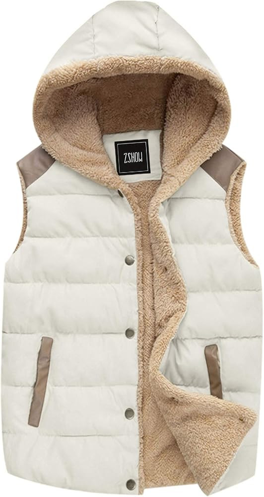 ZSHOW Women's Outwear Casual Thicken Qulited Hooded Vest Padded Fleece Jacket | Amazon (US)