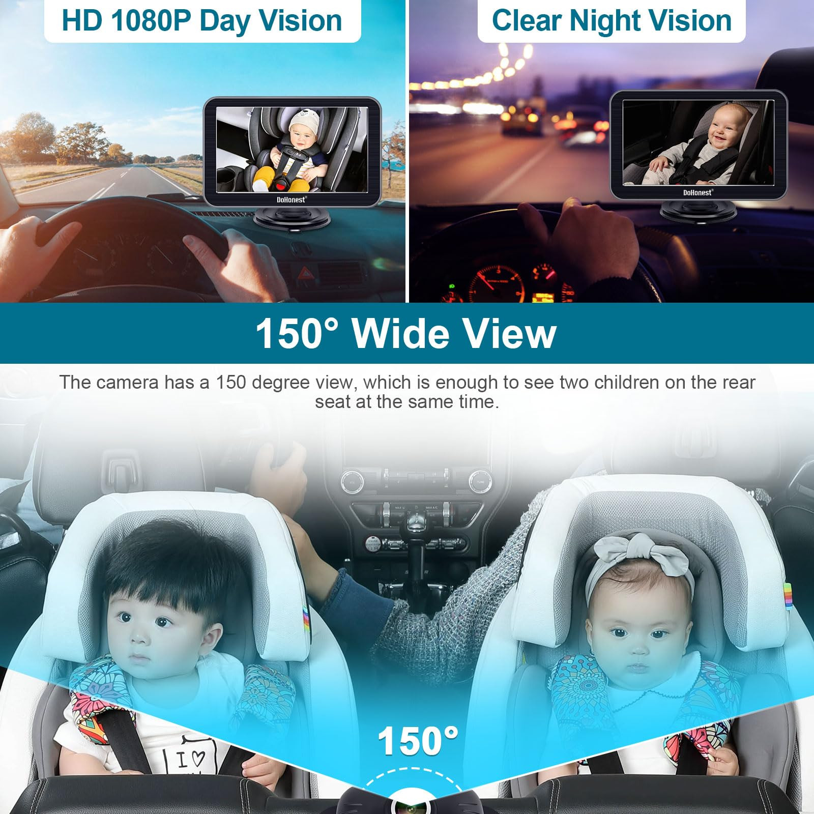DoHonest Baby Car Camera 7-Inch: USB Plug and Play Easy Setup 360° Rotating Backseat Camera Two ... | Amazon (US)