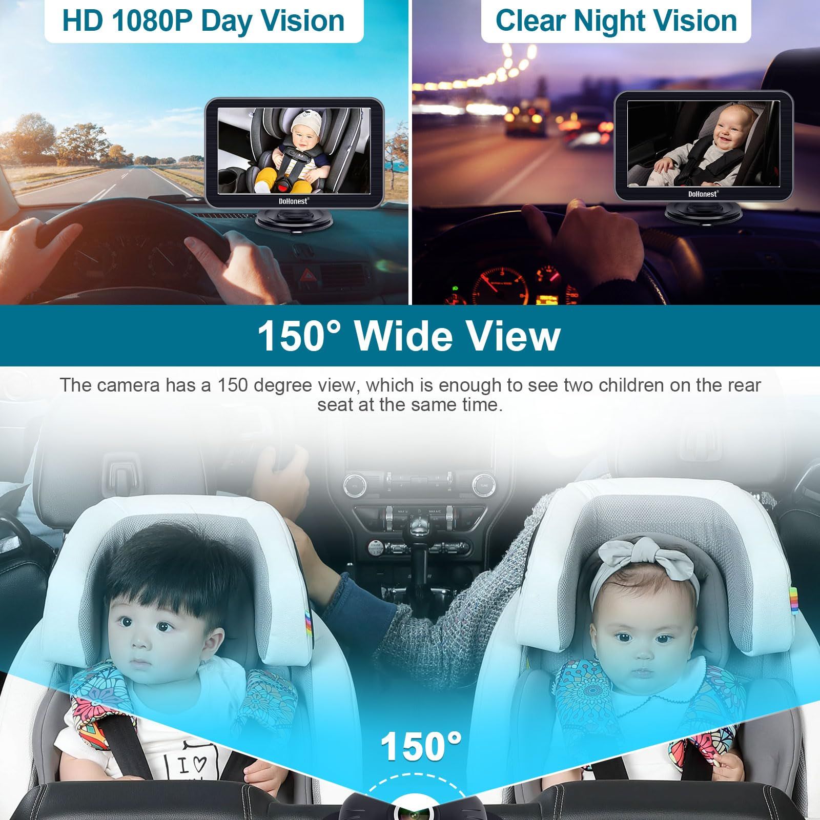 DoHonest Baby Car Camera 7-Inch: USB Plug and Play Easy Setup 360° Rotating Backseat Camera Two ... | Amazon (US)