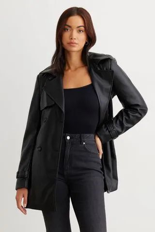 Short Faux Leather Trench Coat | Dynamite Clothing