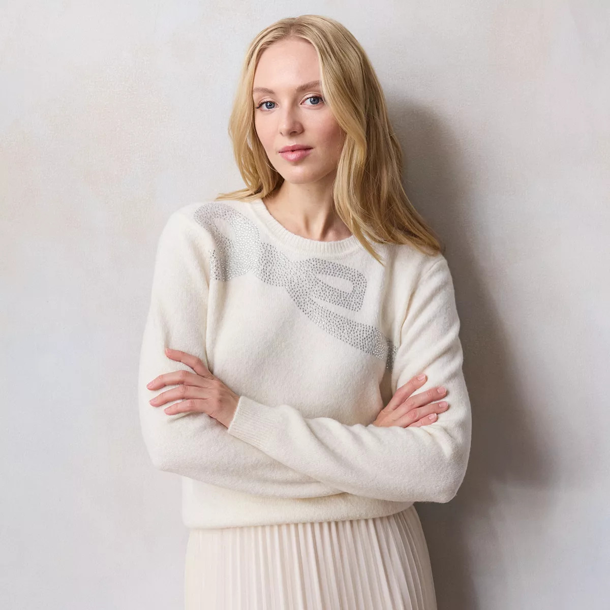 Women's LC Lauren Conrad Rhinestone Bow Sweater | Kohl's