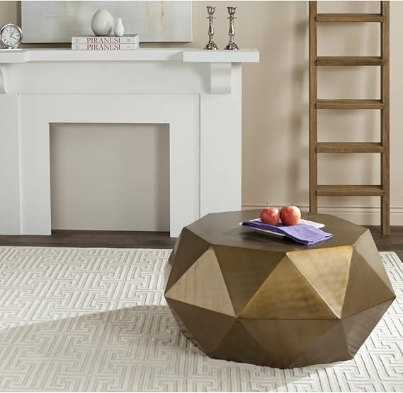 Safavieh Home Collection Astrid Geometric Brushed Brass Faceted Coffee Table | Amazon (US)