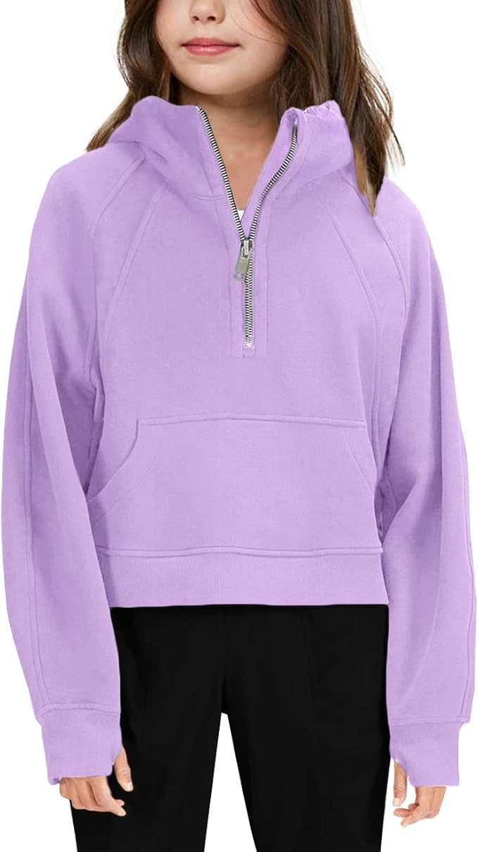 Girls' Hoodies Sweatshirts Half Zipper Pullover Crop Tops for Teen Girls Long Sleeve Sweater Thum... | Amazon (US)