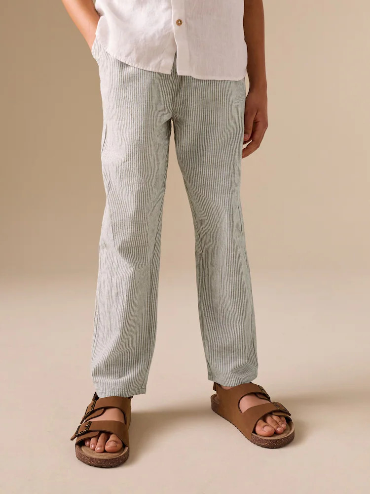 Grey/Ecru Stripe Linen Blend Pull On Trousers (3-16yrs) | Next US