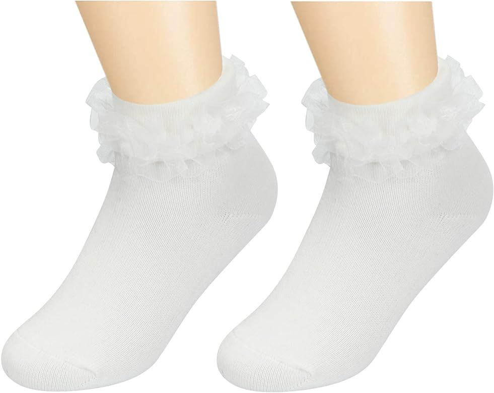 4 Paires Toddler Girls Socks Soft Lace Ruffled Frilly No Show Dress Socks | Amazon (US)