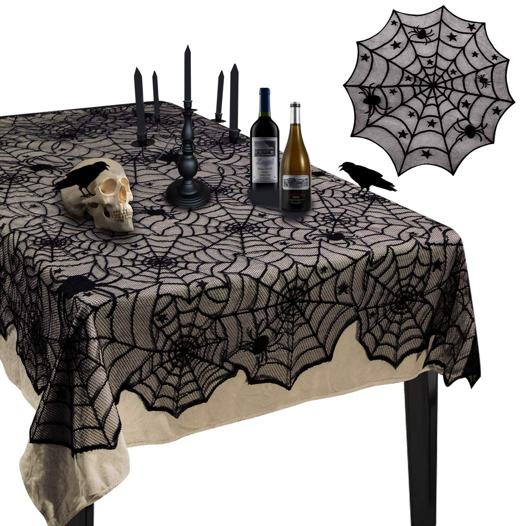 Korlon Halloween Tablecloth, 2 Pcs Spider Web Table Cloth Vintage Halloween Decorations Indoor, 5... | Amazon (US)